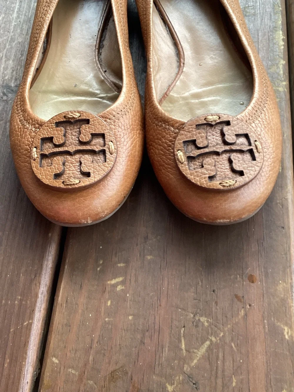 Tory Burch Leather Flats Carmel Brown Shoes Sz 7.5